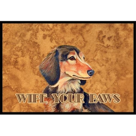 Carolines Treasures Carolines Treasures LH9460MAT 18 X 27 In. Longhair Chocolate Dachshund Wipe Your Paws Indoor Or Outdoor Mat LH9460MAT